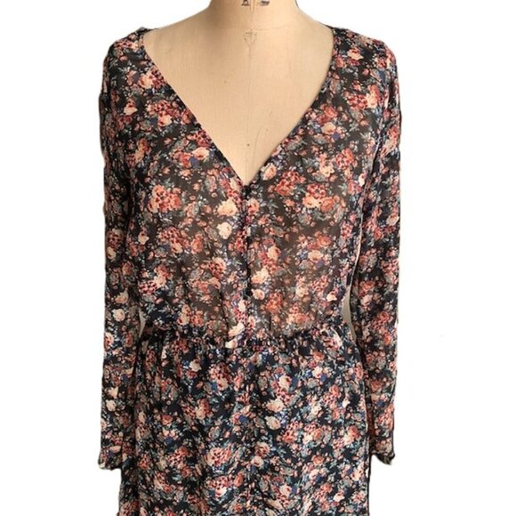 Zara maxi dark floral print chiffon long sleeve dress - Picture 5 of 16